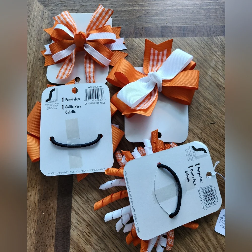 NWT Orange/White Large Spirit Bow Hair Ties